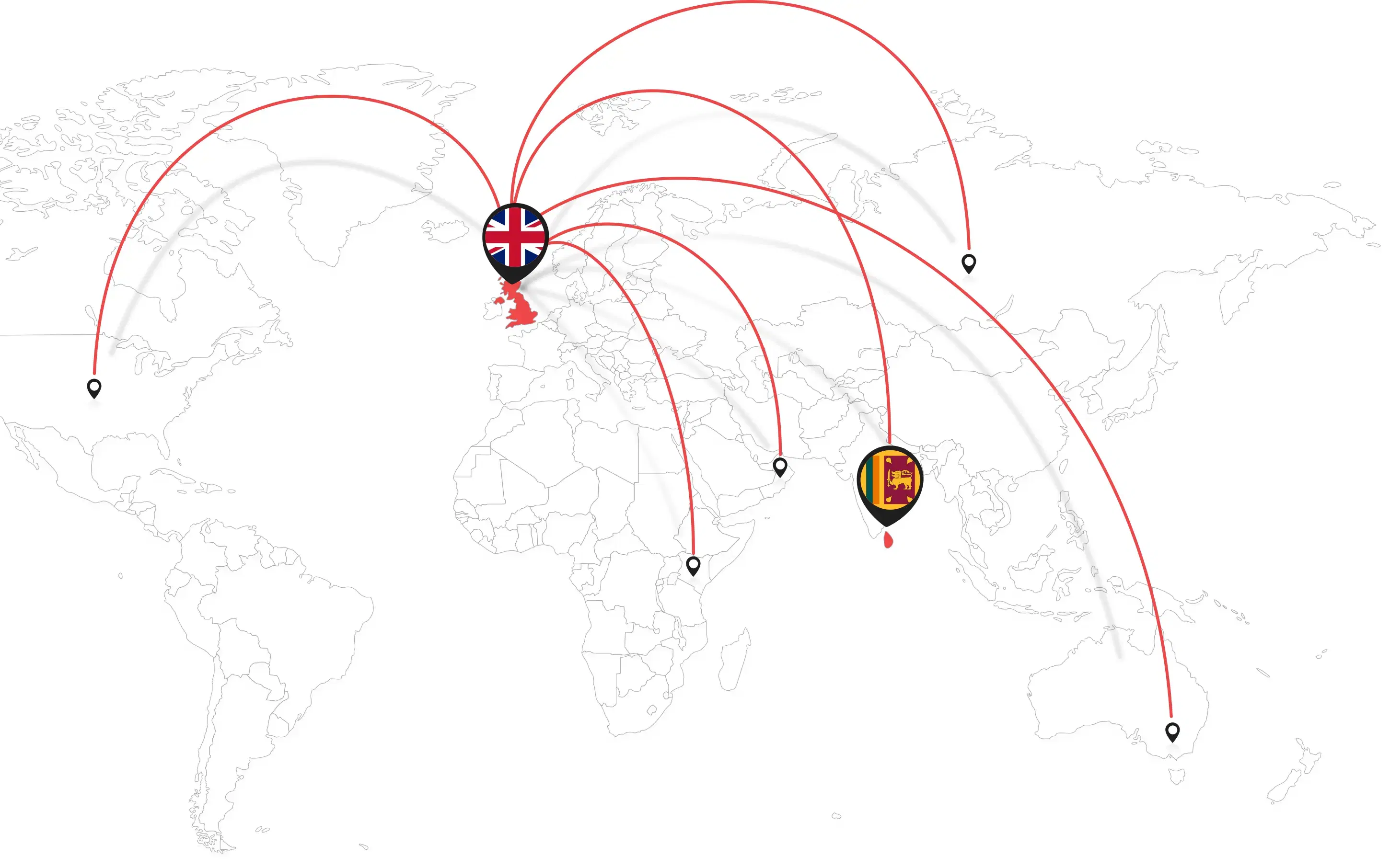 Global presence map showing connections across 60+ countries